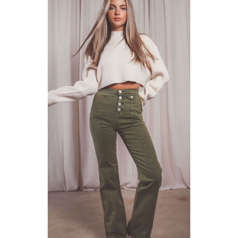 BLANK NYC The Delancey Denim Wide Leg Pants Going Green Size 29 70s Bohemian - Picture 2 of 13
